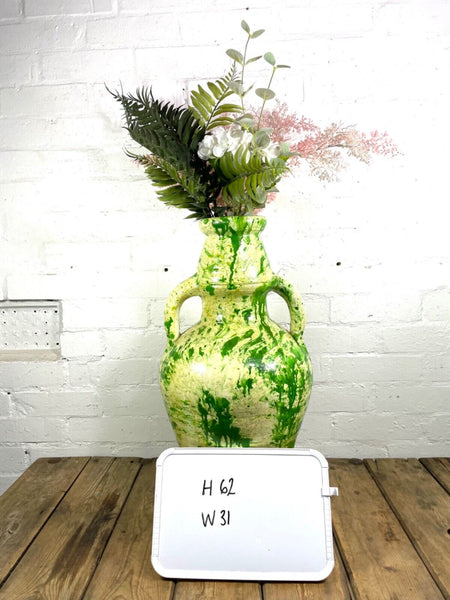 Rustic Mediterranean Painted Glazed Terracotta Pot Urn Garden Planter Amphora