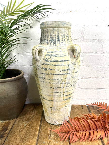 Rustic Mediterranean Painted Glazed Terracotta Pot Urn Garden Planter Amphora
