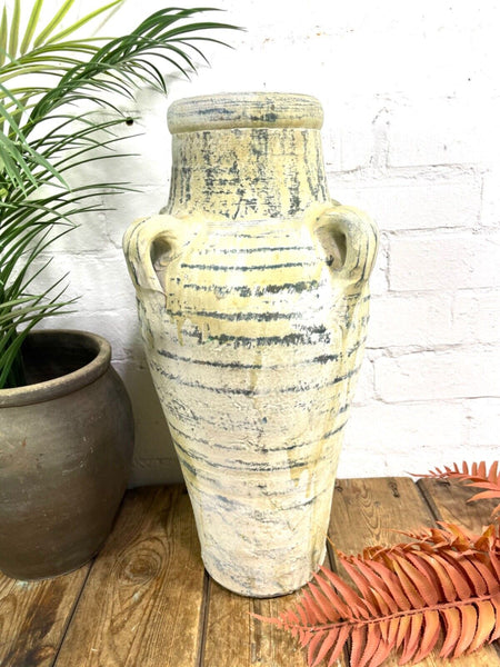 Rustic Mediterranean Painted Glazed Terracotta Pot Urn Garden Planter Amphora