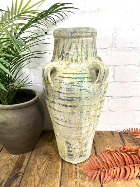 Rustic Mediterranean Painted Glazed Terracotta Pot Urn Garden Planter Amphora