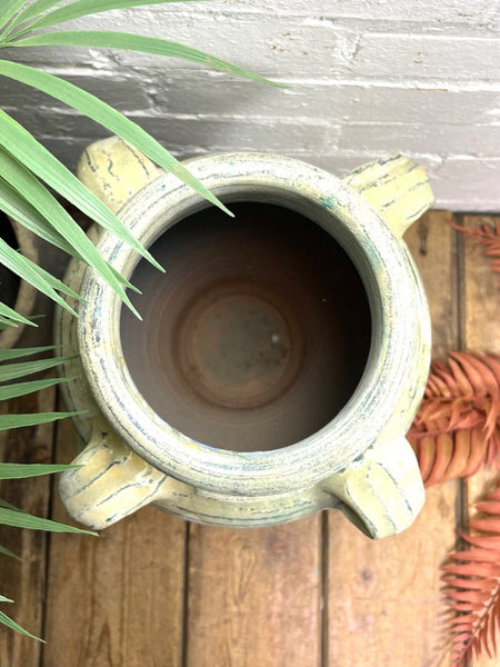 Rustic Mediterranean Painted Glazed Terracotta Pot Urn Garden Planter Amphora