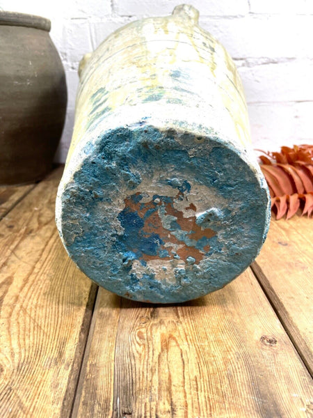Rustic Mediterranean Painted Glazed Terracotta Pot Urn Garden Planter Amphora