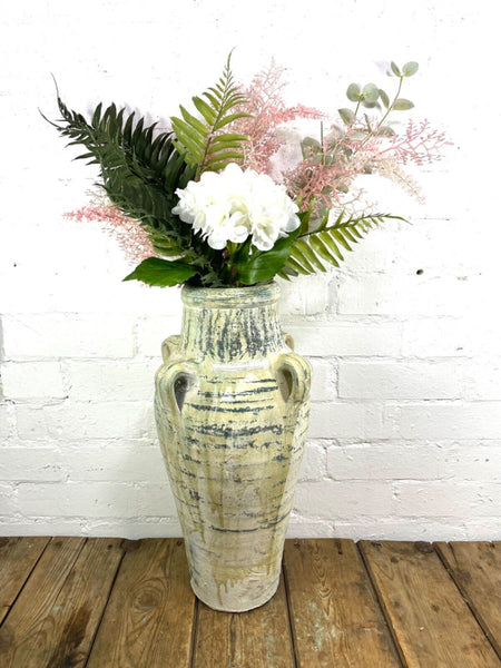 Rustic Mediterranean Painted Glazed Terracotta Pot Urn Garden Planter Amphora