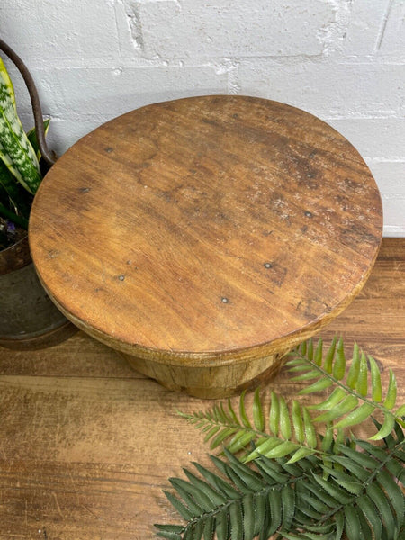 Vintage Rustic Wabi Sabi Indian Wooden Mortar Side Lamp Drinks Table Plant Stand