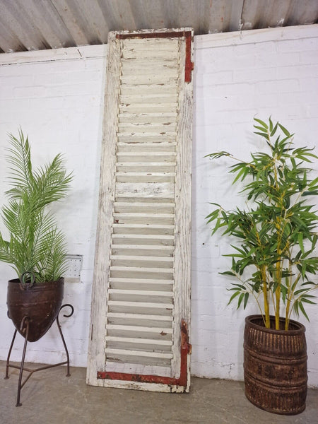 Vintage Single French Rustic White Chippy Painted Wooden Louvered Shutter Doors