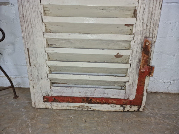 Vintage Single French Rustic White Chippy Painted Wooden Louvered Shutter Doors