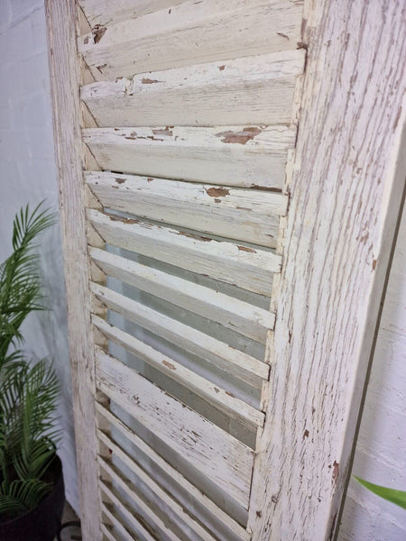 Vintage Single French Rustic White Chippy Painted Wooden Louvered Shutter Doors