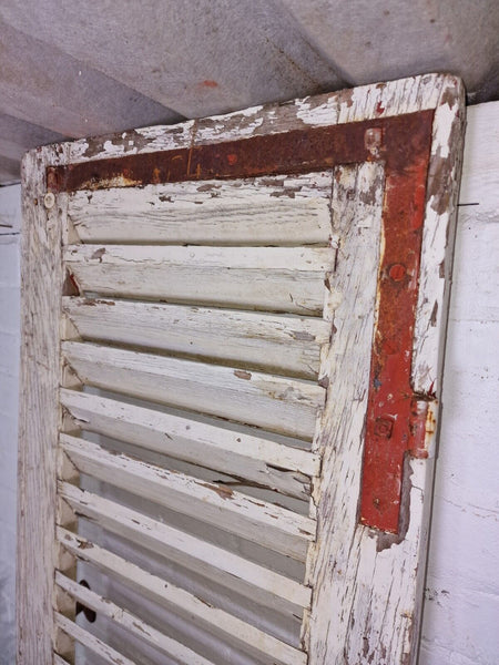 Vintage Single French Rustic White Chippy Painted Wooden Louvered Shutter Doors