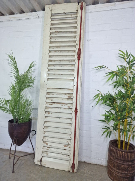 Vintage Single French Rustic White Chippy Painted Wooden Louvered Shutter Doors