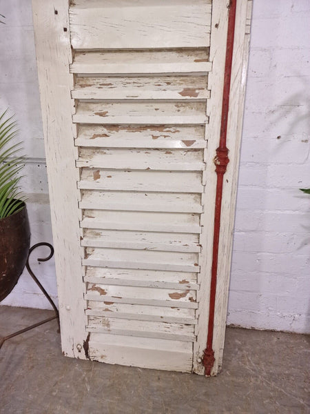 Vintage Single French Rustic White Chippy Painted Wooden Louvered Shutter Doors