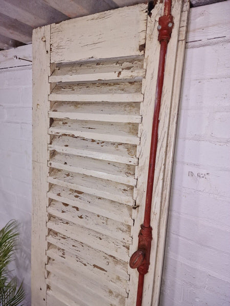 Vintage Single French Rustic White Chippy Painted Wooden Louvered Shutter Doors