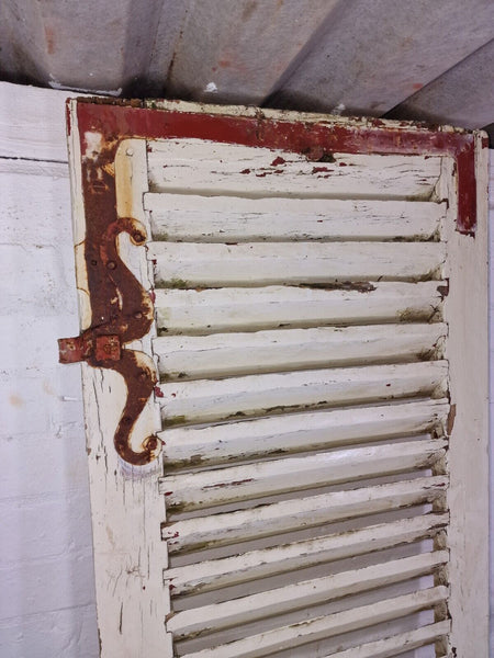 Vintage Single French Rustic White Chippy Painted Wooden Louvered Shutter Doors