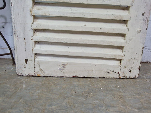 Vintage Single French Rustic White Chippy Painted Wooden Louvered Shutter Doors