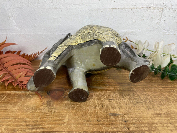 Vintage Hand Carved Wooden Indian Kashmiri Hand Painted Elephant Statue Gift