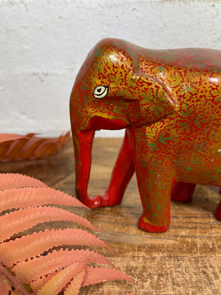 Set Family Hand Carved Wooden Indian Kashmiri Hand Painted Elephant Statue Gift
