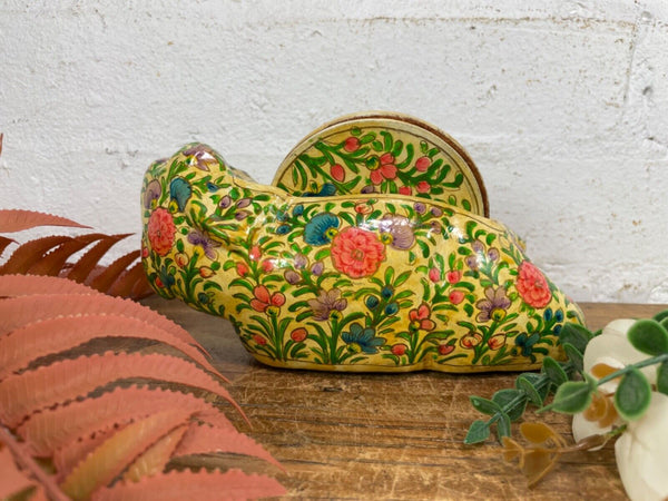 Vintage Kashmiri Paper Mache Elephant Floral Hand Painted Drinks Coaster Set