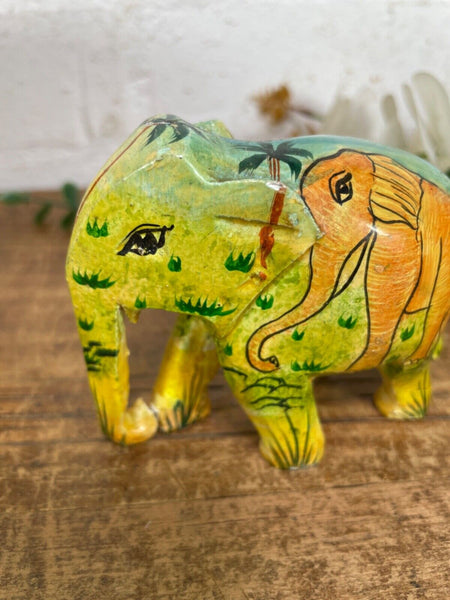 Set Family Hand Carved Wooden Indian Kashmiri Hand Painted Elephant Statue Gift