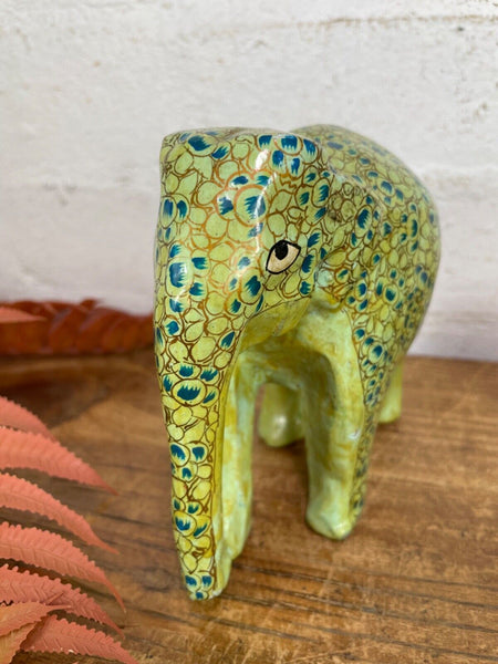 Set Family Hand Carved Wooden Indian Kashmiri Hand Painted Elephant Statue Gift