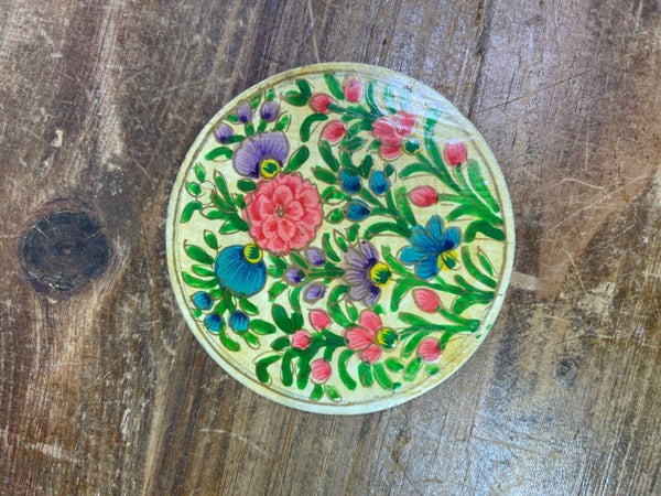 Vintage Kashmiri Paper Mache Elephant Floral Hand Painted Drinks Coaster Set