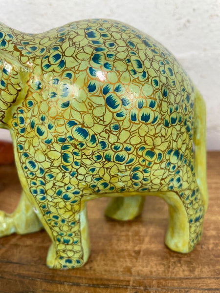 Set Family Hand Carved Wooden Indian Kashmiri Hand Painted Elephant Statue Gift