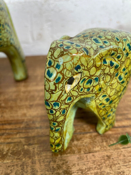 Set Family Hand Carved Wooden Indian Kashmiri Hand Painted Elephant Statue Gift