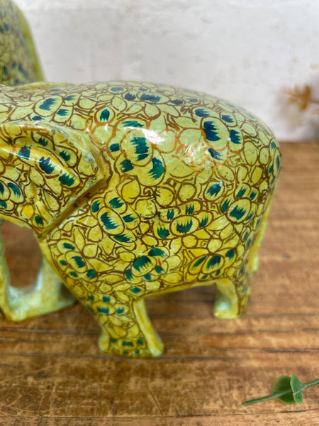 Set Family Hand Carved Wooden Indian Kashmiri Hand Painted Elephant Statue Gift