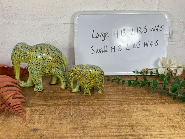 Set Family Hand Carved Wooden Indian Kashmiri Hand Painted Elephant Statue Gift