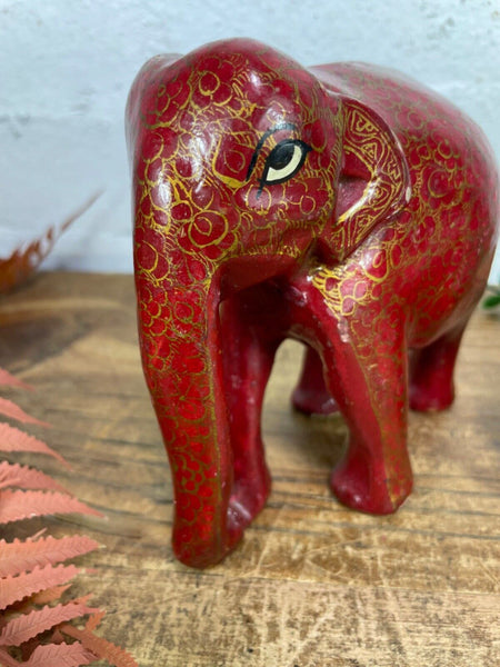 Set Family Hand Carved Wooden Indian Kashmiri Hand Painted Elephant Statue Gift