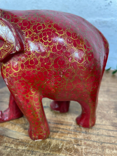 Set Family Hand Carved Wooden Indian Kashmiri Hand Painted Elephant Statue Gift