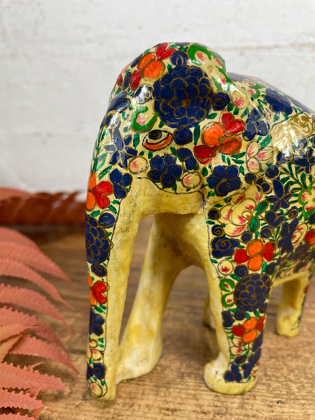 Set Family Hand Carved Wooden Indian Kashmiri Hand Painted Elephant Statue Gift