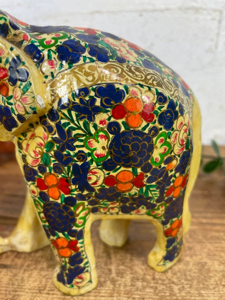 Set Family Hand Carved Wooden Indian Kashmiri Hand Painted Elephant Statue Gift