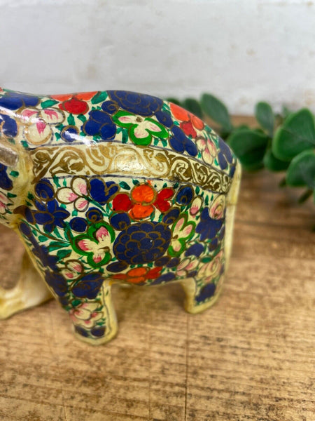 Set Family Hand Carved Wooden Indian Kashmiri Hand Painted Elephant Statue Gift