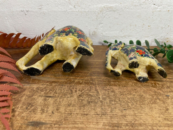 Set Family Hand Carved Wooden Indian Kashmiri Hand Painted Elephant Statue Gift