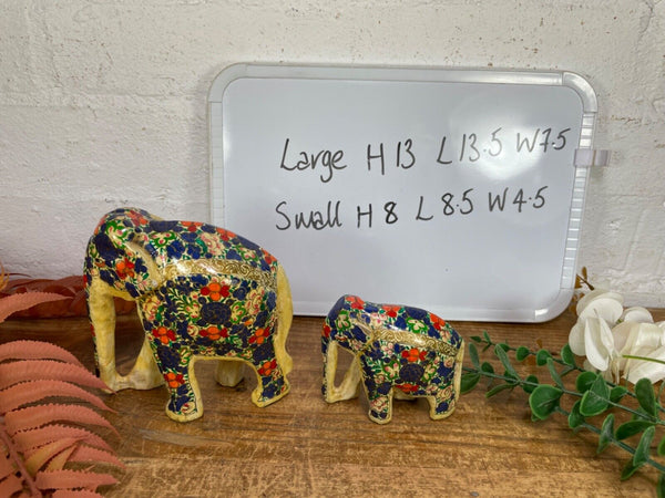 Set Family Hand Carved Wooden Indian Kashmiri Hand Painted Elephant Statue Gift
