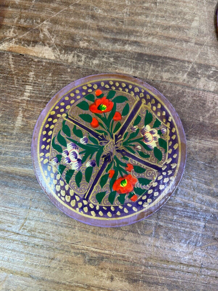 Vintage Kashmiri Paper Mache Elephant Floral Hand Painted Drinks Coaster Set