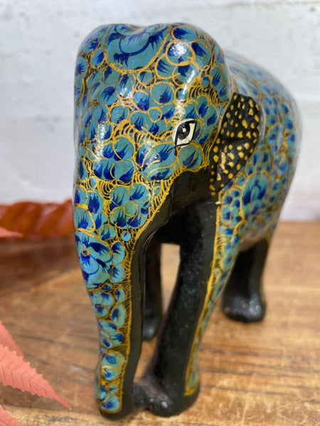 Set Family Hand Carved Wooden Indian Kashmiri Hand Painted Elephant Statue Gift