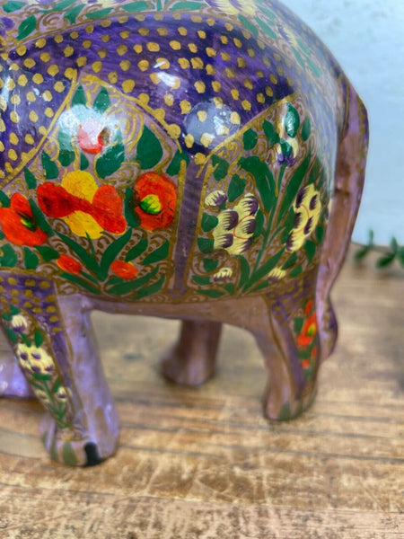 Set Family Hand Carved Wooden Indian Kashmiri Hand Painted Elephant Statue Gift