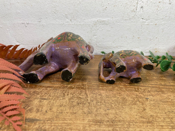 Set Family Hand Carved Wooden Indian Kashmiri Hand Painted Elephant Statue Gift