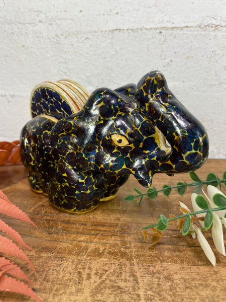 Vintage Kashmiri Paper Mache Elephant Floral Hand Painted Drinks Coaster Set