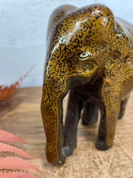 Set Family Hand Carved Wooden Indian Kashmiri Hand Painted Elephant Statue Gift
