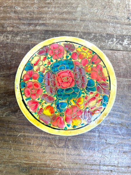 Vintage Kashmiri Paper Mache Elephant Floral Hand Painted Drinks Coaster Set