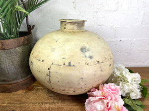 Authentic Indian White Rustic Hand Made Riveted Water Pot Dry Flower Vase