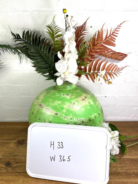 Authentic Indian Green Rustic Hand Made Riveted Water Pot Dry Flower Vase