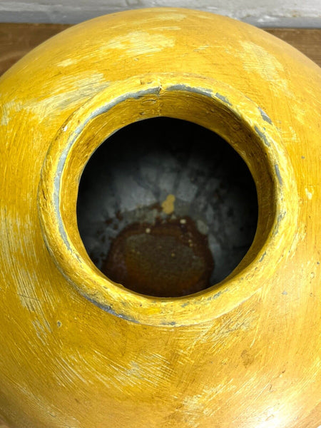 Authentic Indian Yellow Rustic Hand Made Riveted Water Pot Dry Flower Vase