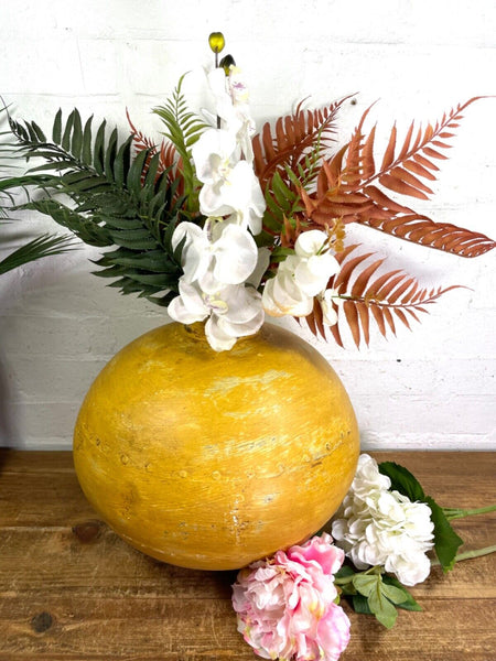 Authentic Indian Yellow Rustic Hand Made Riveted Water Pot Dry Flower Vase