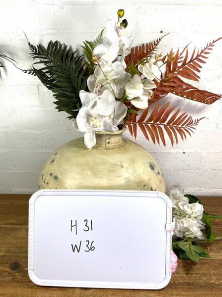 Authentic Indian White Rustic Hand Made Riveted Water Pot Dry Flower Vase