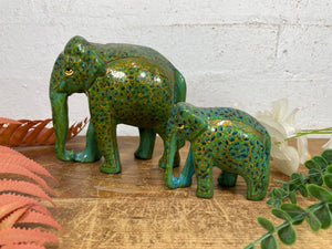 Set Family Hand Carved Wooden Indian Kashmiri Hand Painted Elephant Statue Gift