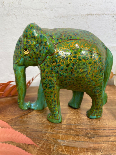 Set Family Hand Carved Wooden Indian Kashmiri Hand Painted Elephant Statue Gift