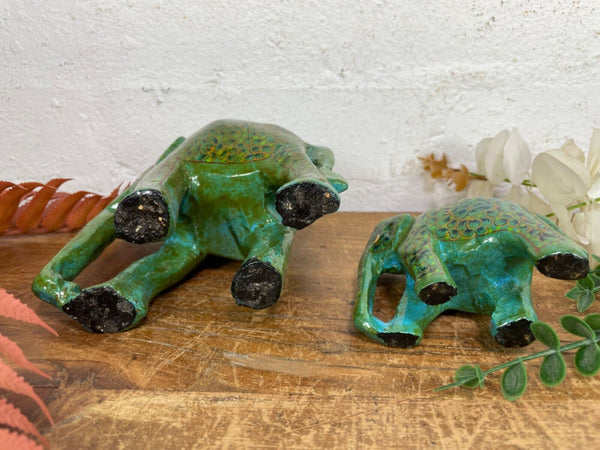 Set Family Hand Carved Wooden Indian Kashmiri Hand Painted Elephant Statue Gift
