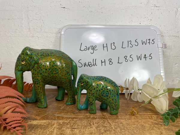 Set Family Hand Carved Wooden Indian Kashmiri Hand Painted Elephant Statue Gift